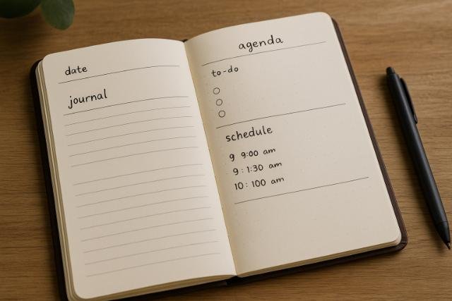Personalized journal showing reflection and task planning pages.