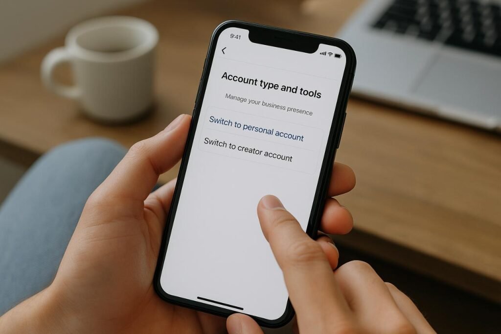 User selecting “Switch to personal account” on Instagram settings screen.