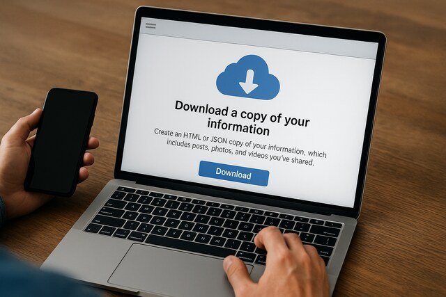 Person downloading website data on laptop for backup purposes.