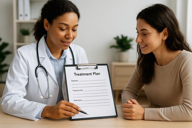 Doctor and patient reviewing a personalized treatment plan.