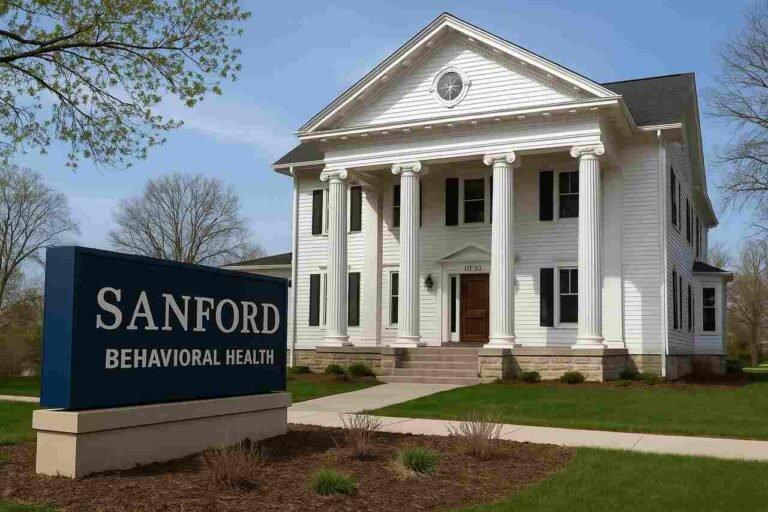 Sanford Behavioral Health facility with white columns and green lawn.