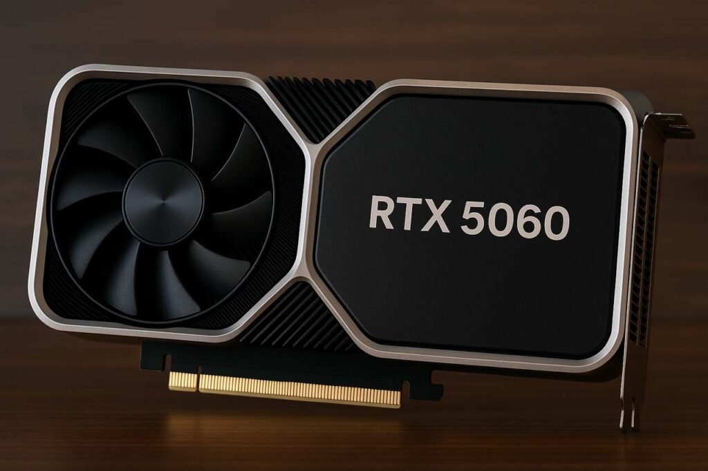 NVIDIA RTX 5060 graphics card on wooden surface