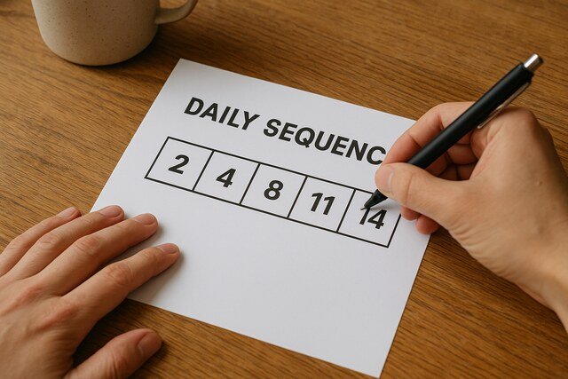Person solving a daily sequence puzzle with pen on paper