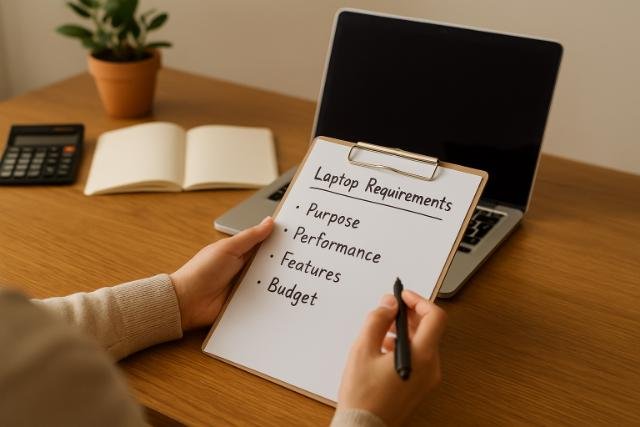 Person reviewing laptop requirements checklist at a desk