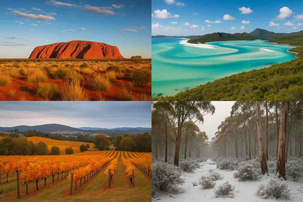 Seasonal landscapes across Australia from summer to winter.