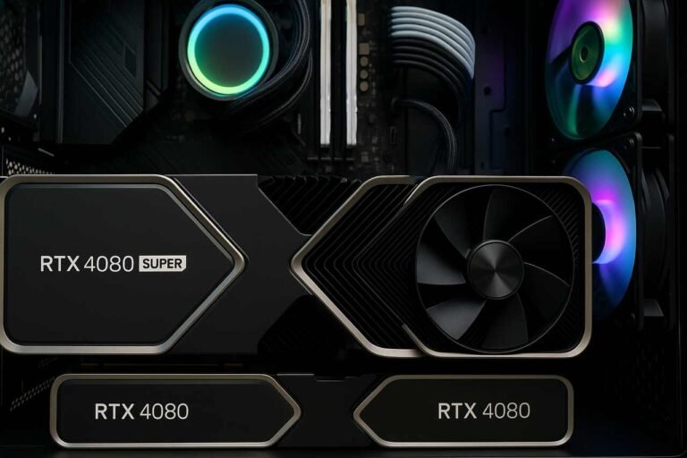 RTX 4080 Super and 4080 graphics cards in a gaming PC setup