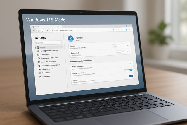 Laptop showing Microsoft Edge browser settings in Windows 11 S Mode.