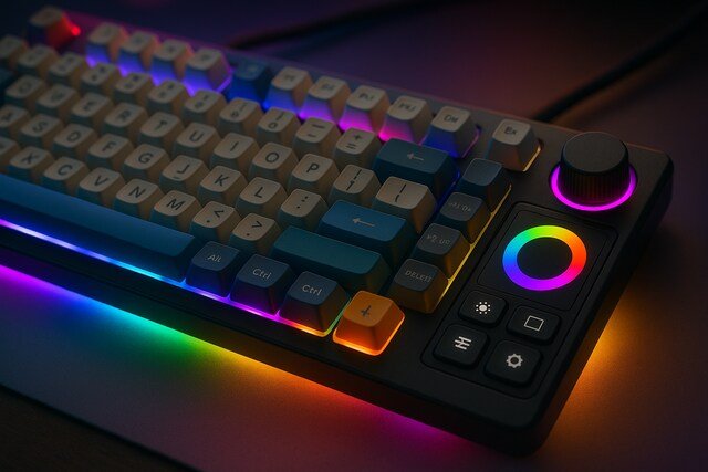 Custom RGB keyboard with lighting controls and colorful keycaps