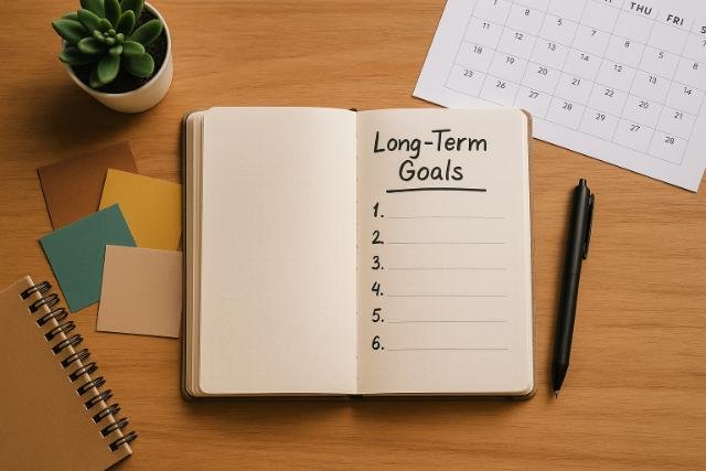 Organized journal workspace for long-term goal planning.