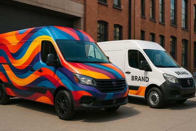 Full wrap vs partial wrap vehicle comparison in urban setting