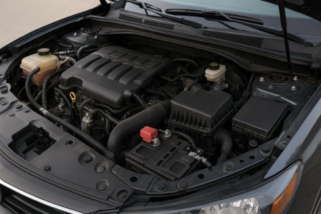 Car engine bay with visible battery ready for removal.