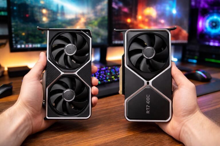 RTX 3060 and RTX 4060 GPUs side-by-side in a gaming setup.