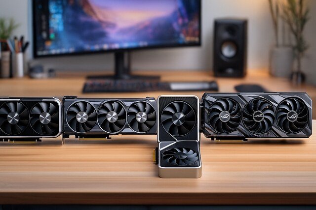 Multiple GPU models displayed side-by-side for performance comparison.