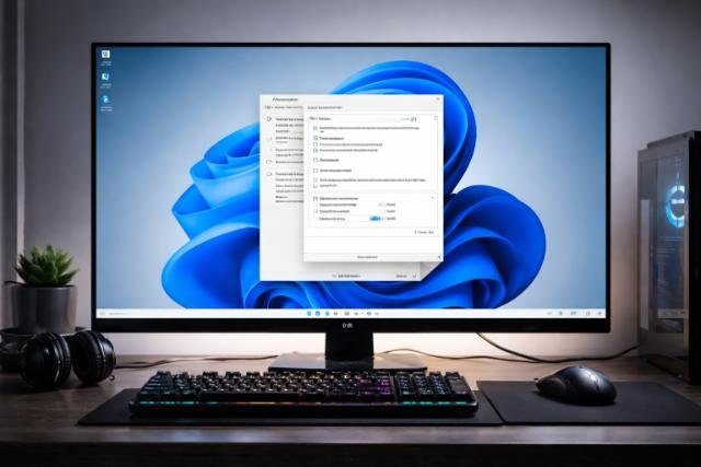 Windows 11 desktop showing performance settings dialog for system optimization.