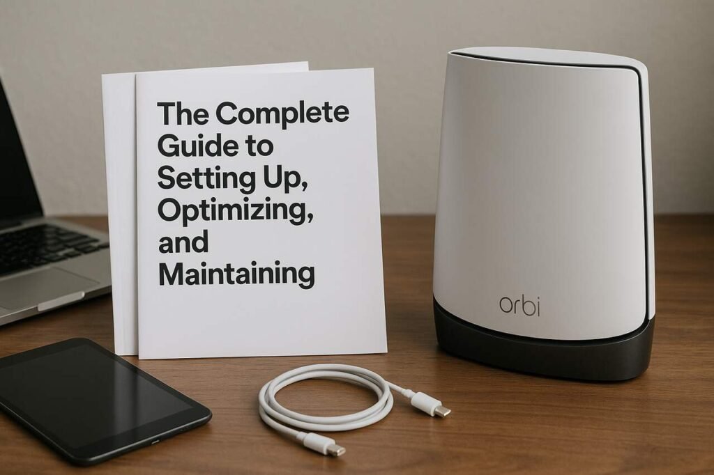 Orbi 970 router with accessories on a table