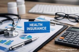 Meritain Health insurance benefits documents with medical tools on desk