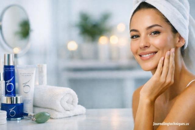 ZO Skin Health skincare products with glowing skin model