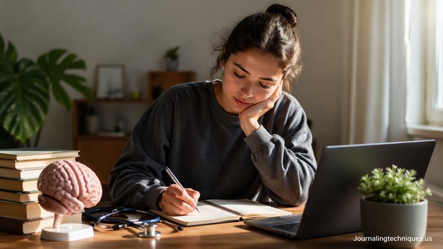 Student studying Shadow Health simulation on laptop