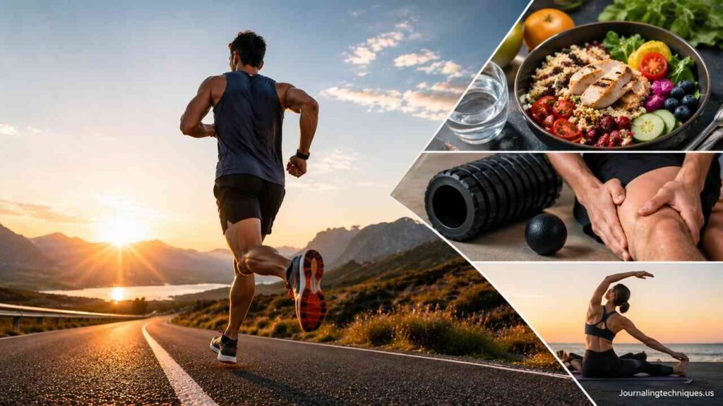 Marathon runner training with nutrition and recovery elements