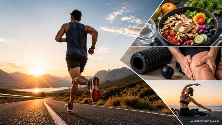 Marathon runner training with nutrition and recovery elements