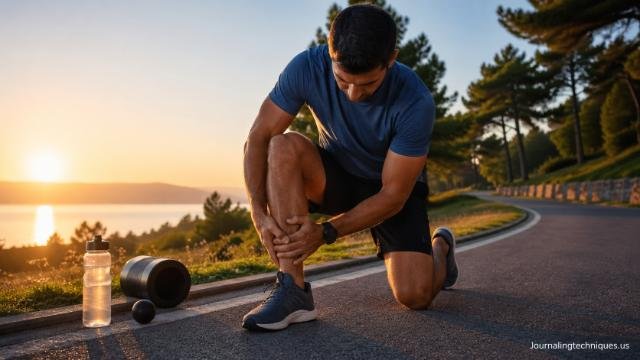 Runner stretching leg to prevent marathon injuries