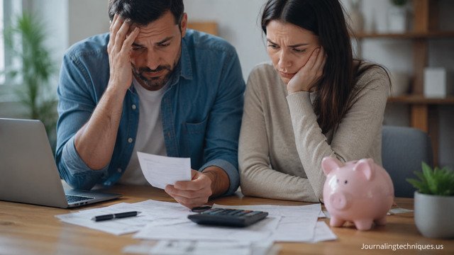 Couple reviewing bills and calculating financial risks of being uninsured