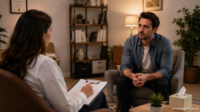 Psychiatrist speaking with a patient during a mental health evaluation session