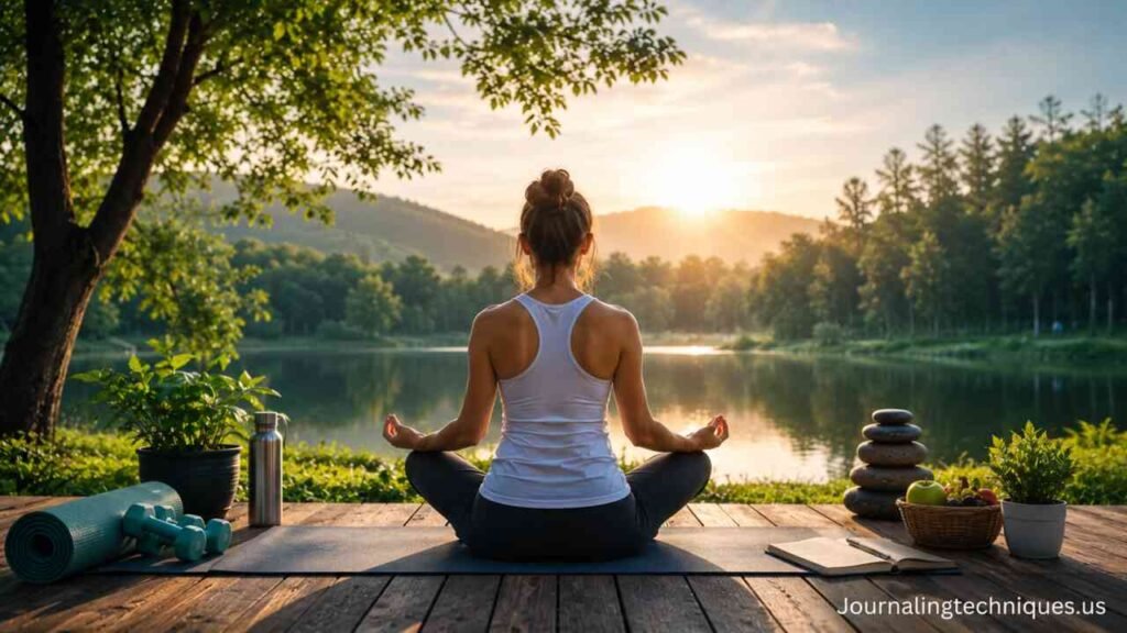 Integrated mental and physical wellness meditation by the lake
