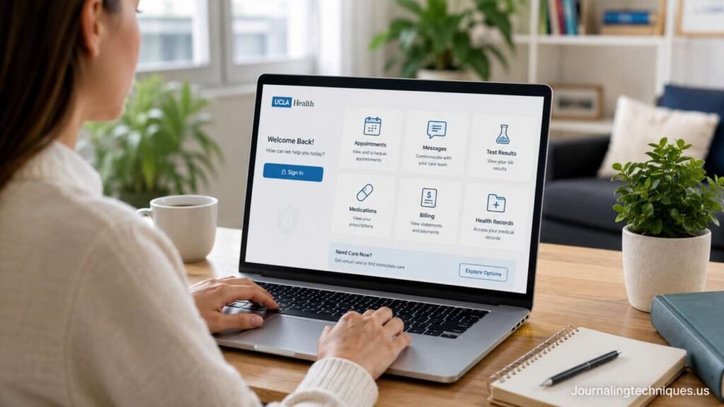 Patient securely accessing My UCLA Health portal on laptop at home