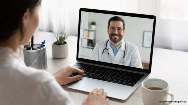 Patient scheduling a medical appointment online with a doctor on a laptop