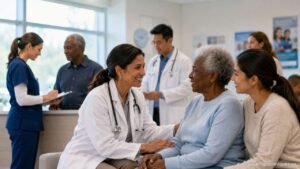 Healthcare professionals assisting patients at Lowell Community Health Center