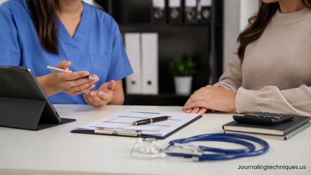 Healthcare professional reviewing insurance coverage and payment options with a patient