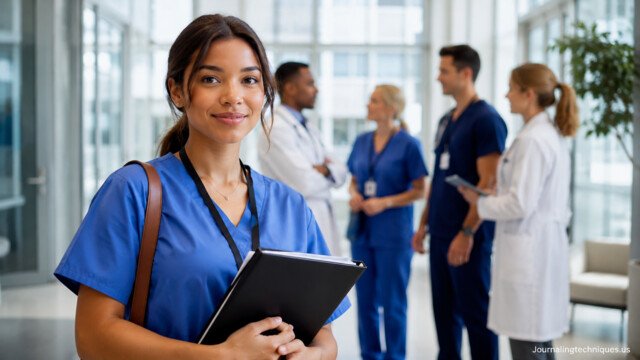 Healthcare professionals working in a modern hospital