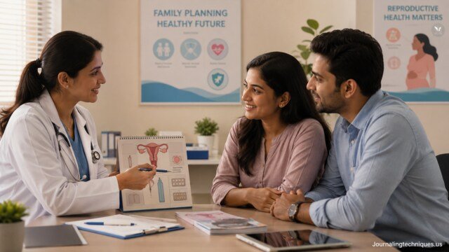 Couple receiving family planning and reproductive health counseling