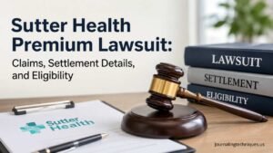 A professional legal-themed featured image showing a judge's gavel, lawsuit-related documents, and healthcare paperwork representing the Sutter Health Premium Lawsuit. The image highlights claims, settlement details, and eligibility information for readers seeking the latest updates.